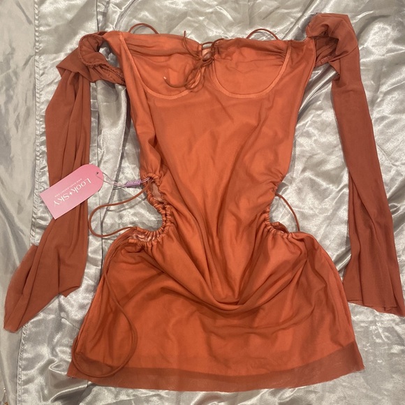 🩷🤎 BOGO House of CB Baby Halter Dress in Mauve + Brown 🤎🩷 - Picture 5 of 5